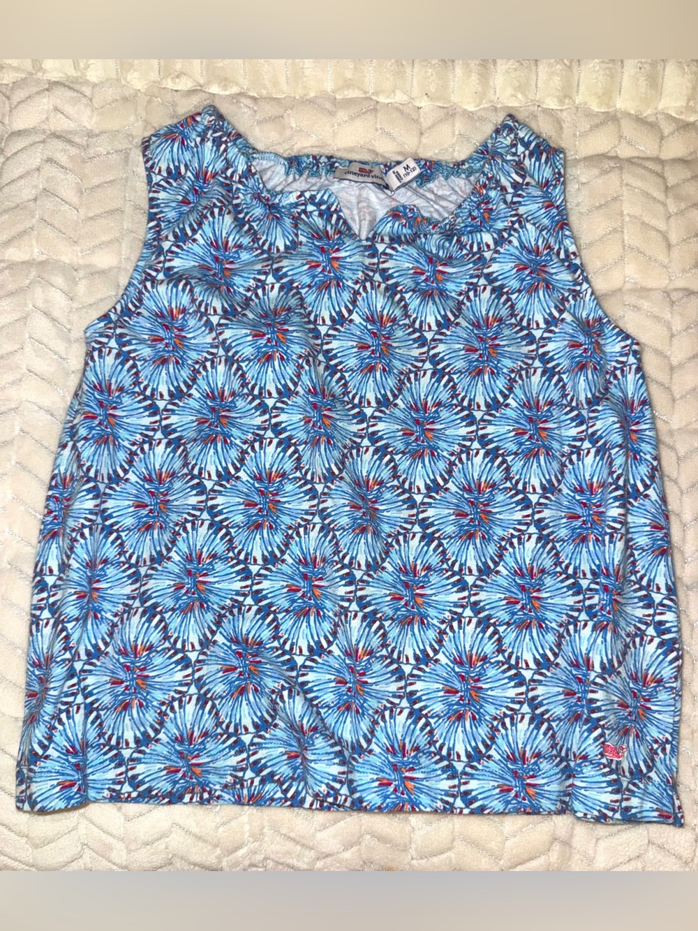 Vineyard Vines seashell print blue tank, size 10-12